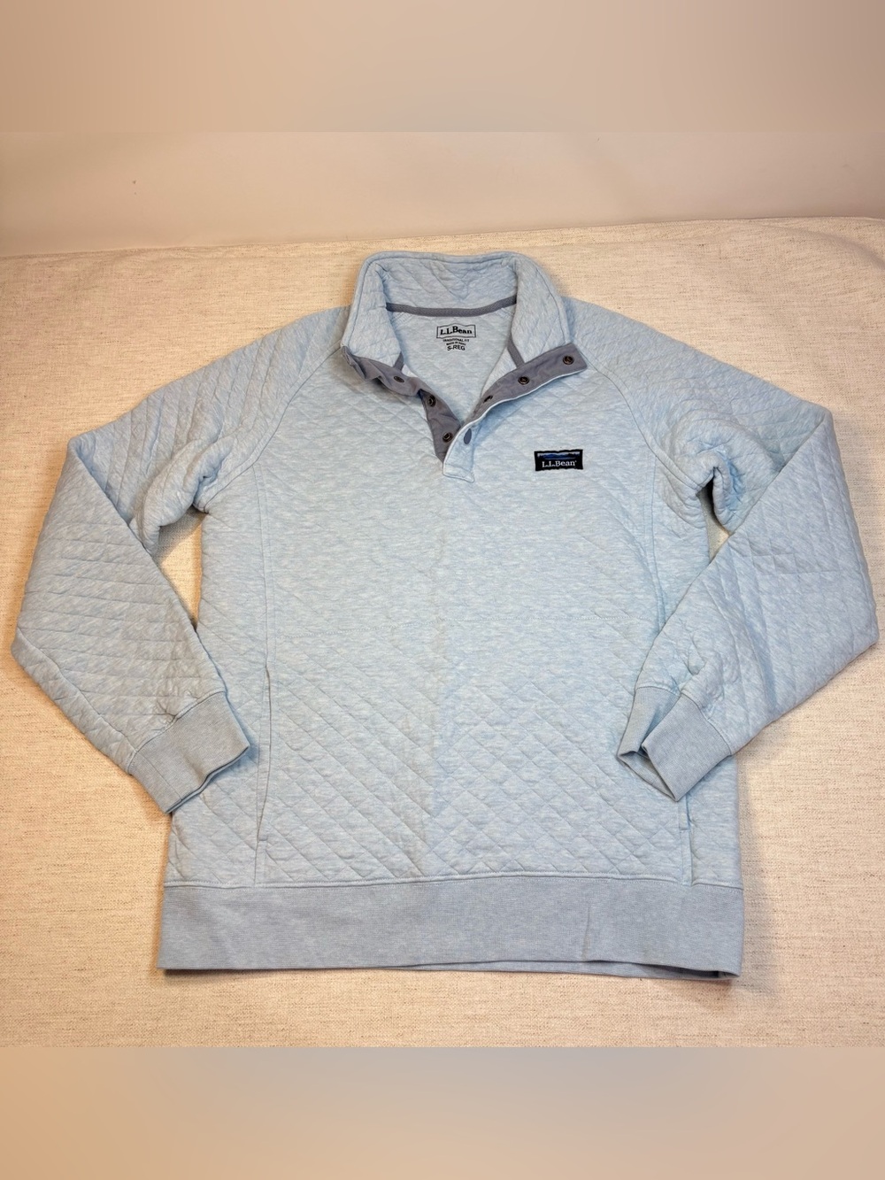 L.L. Bean women S Light Blue Quilted sweatshirt long sleeve mock neck cotton